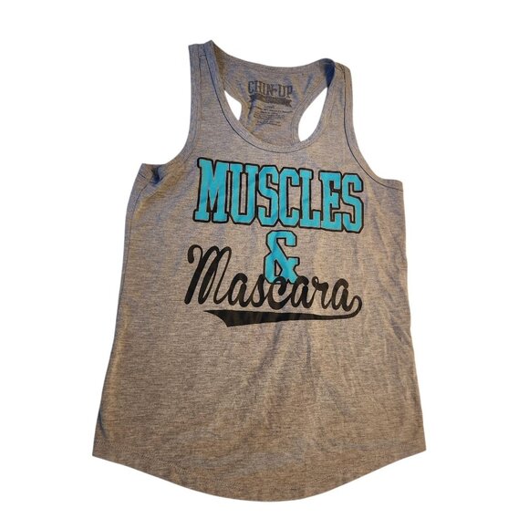 Chin Up Muscles & Mascara Tank Top Racerback Workout Gym‎ Activewear Small - Picture 1 of 7